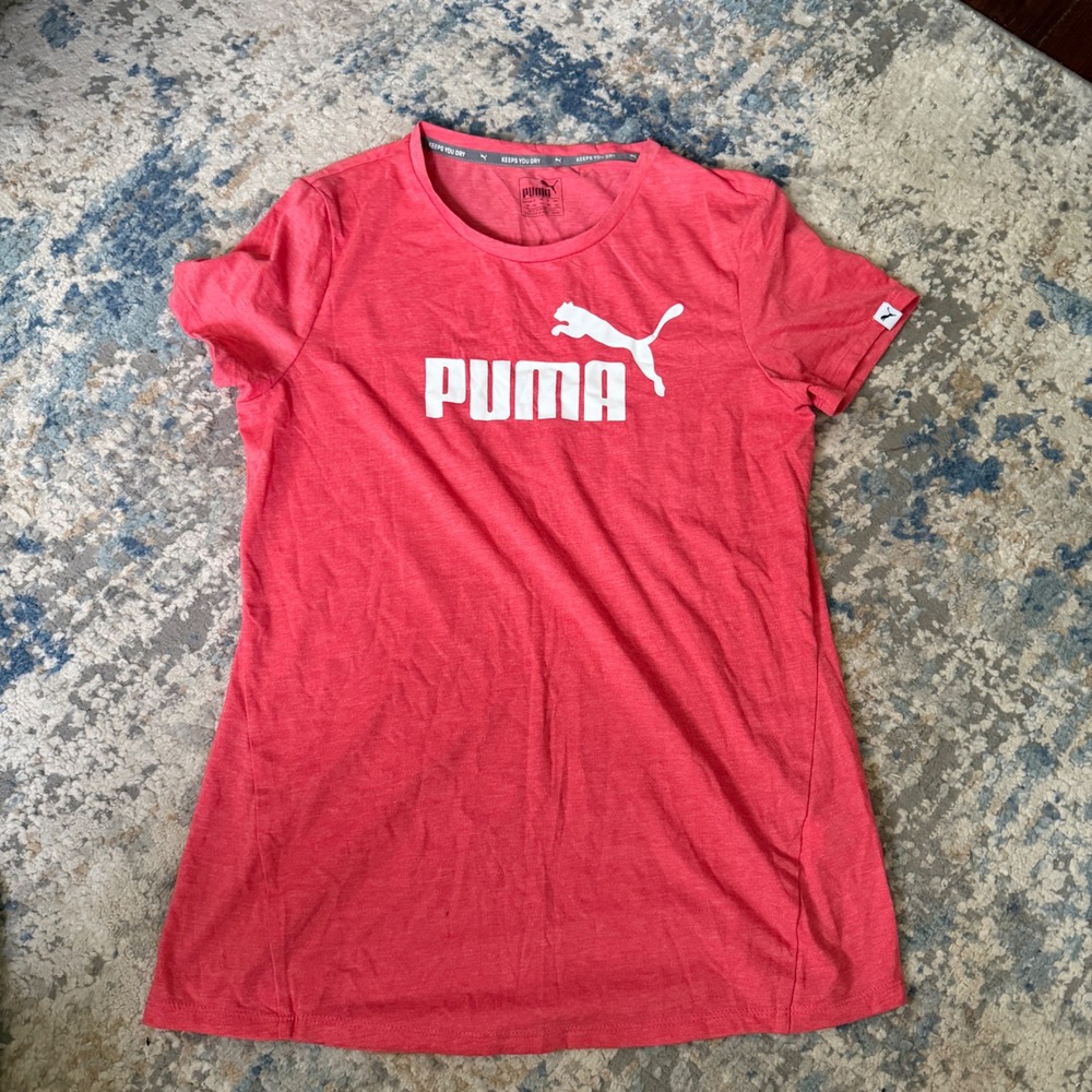 Puma Womens Short Sleeve Graphic Logo Activewear T-Shirt Pink Heather Large